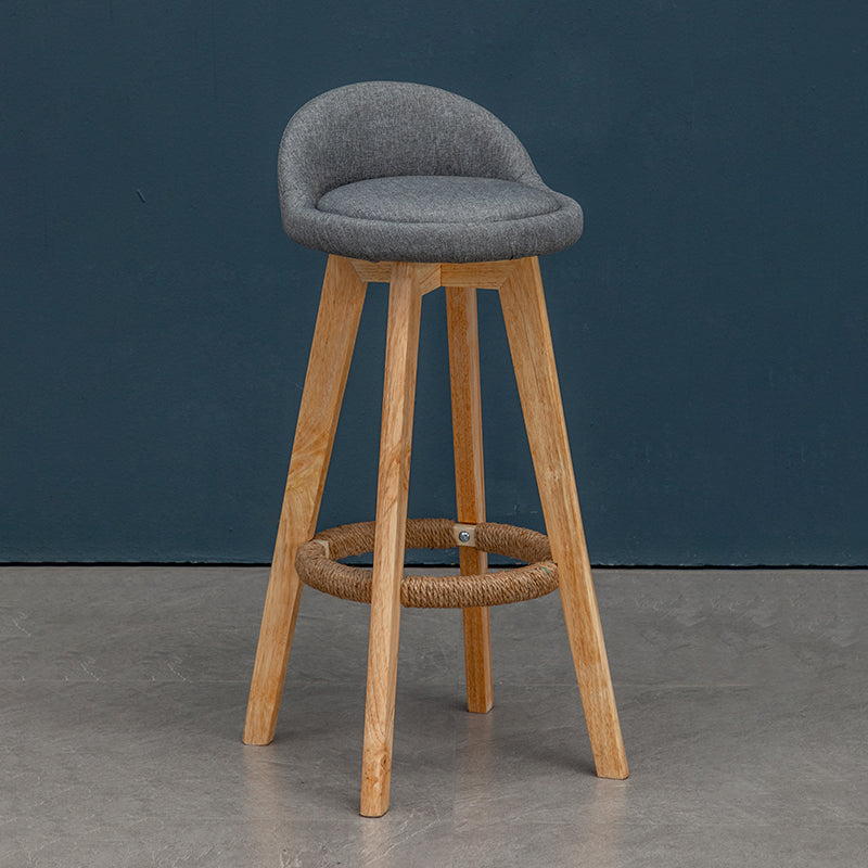 Natural Wood Upholstered Counter Stools Scandinavian Low Back Bar Stools