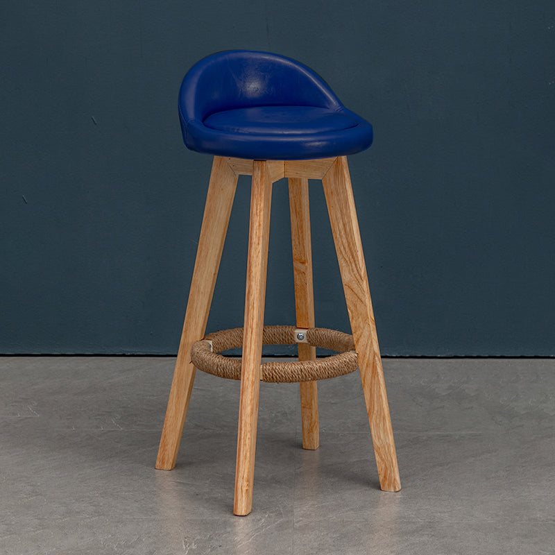 Natural Wood Upholstered Counter Stools Scandinavian Low Back Bar Stools