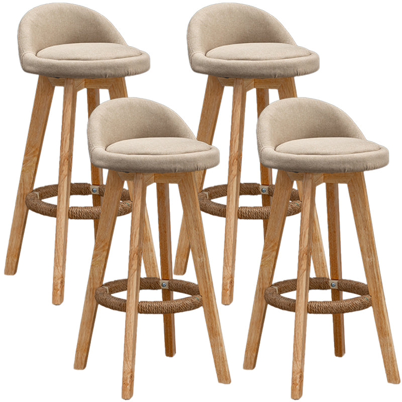 Natural Wood Upholstered Counter Stools Scandinavian Low Back Bar Stools
