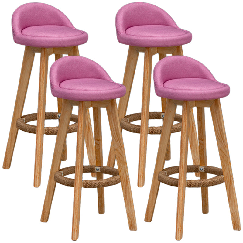Natural Wood Upholstered Counter Stools Scandinavian Low Back Bar Stools