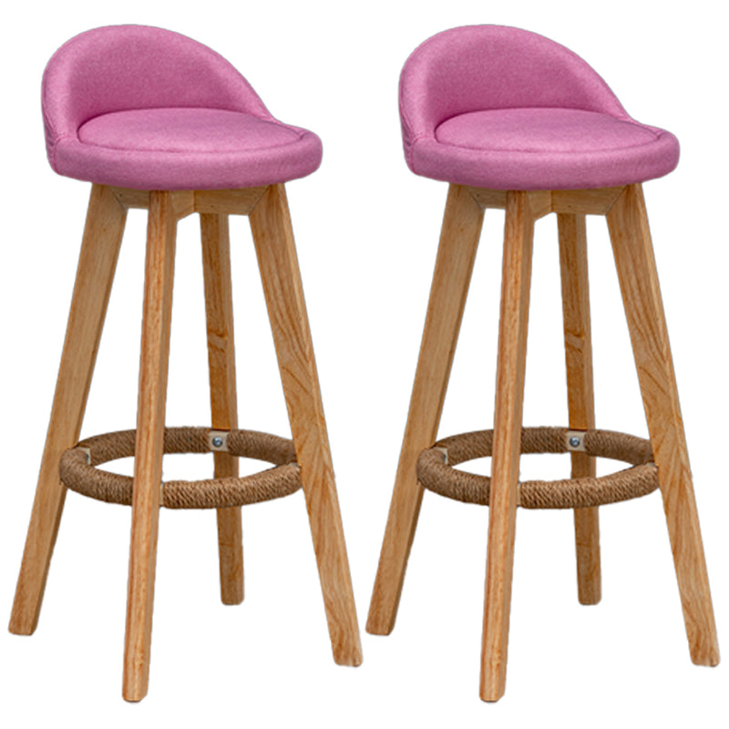 Natural Wood Upholstered Counter Stools Scandinavian Low Back Bar Stools