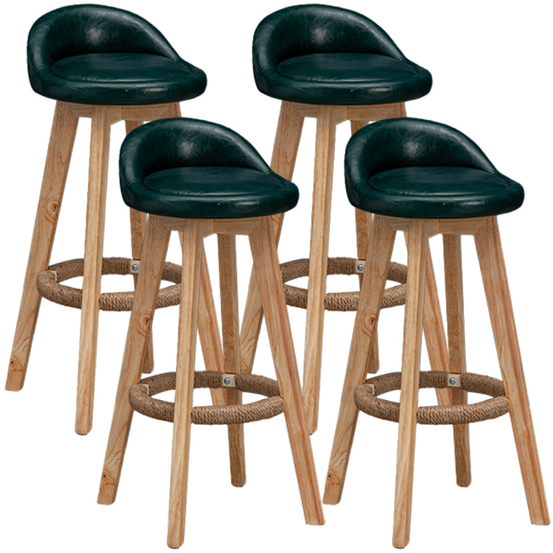 Natural Wood Upholstered Counter Stools Scandinavian Low Back Bar Stools