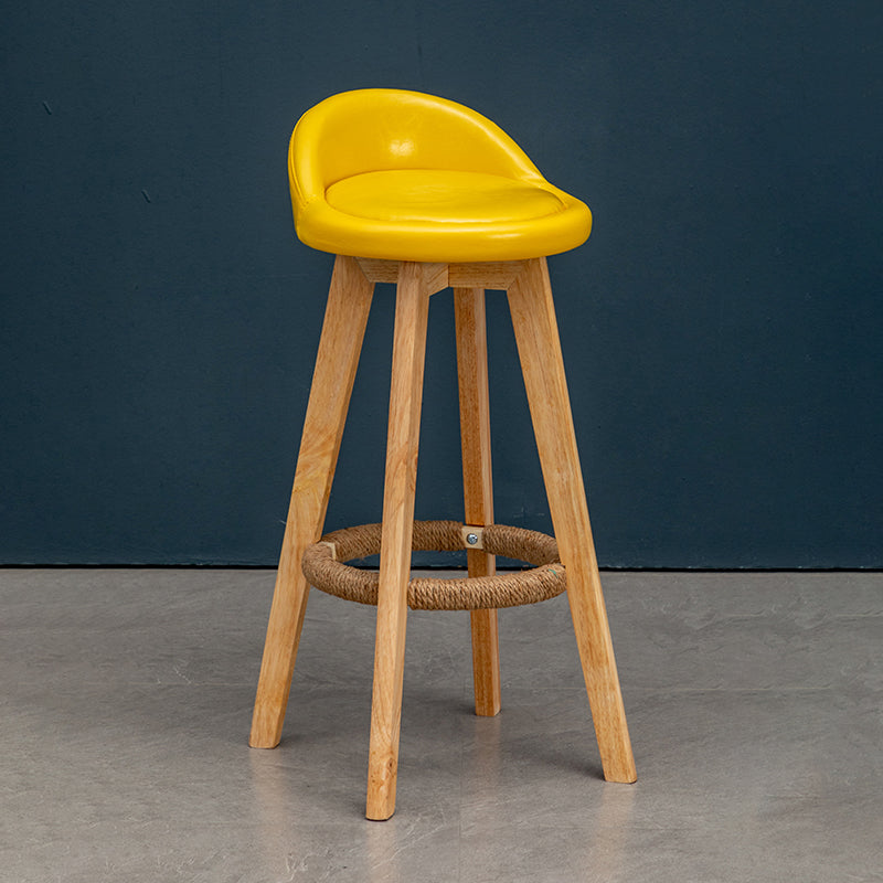 Natural Wood Upholstered Counter Stools Scandinavian Low Back Bar Stools