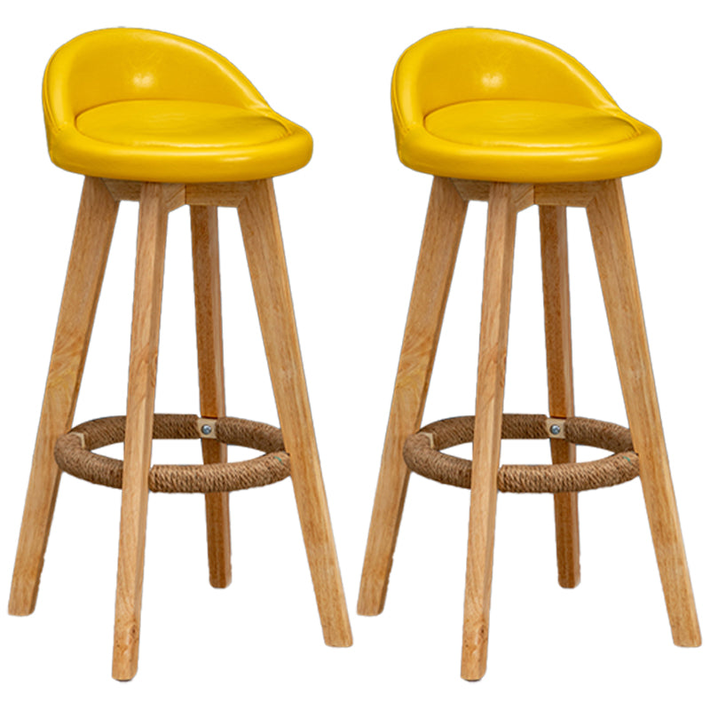 Natural Wood Upholstered Counter Stools Scandinavian Low Back Bar Stools