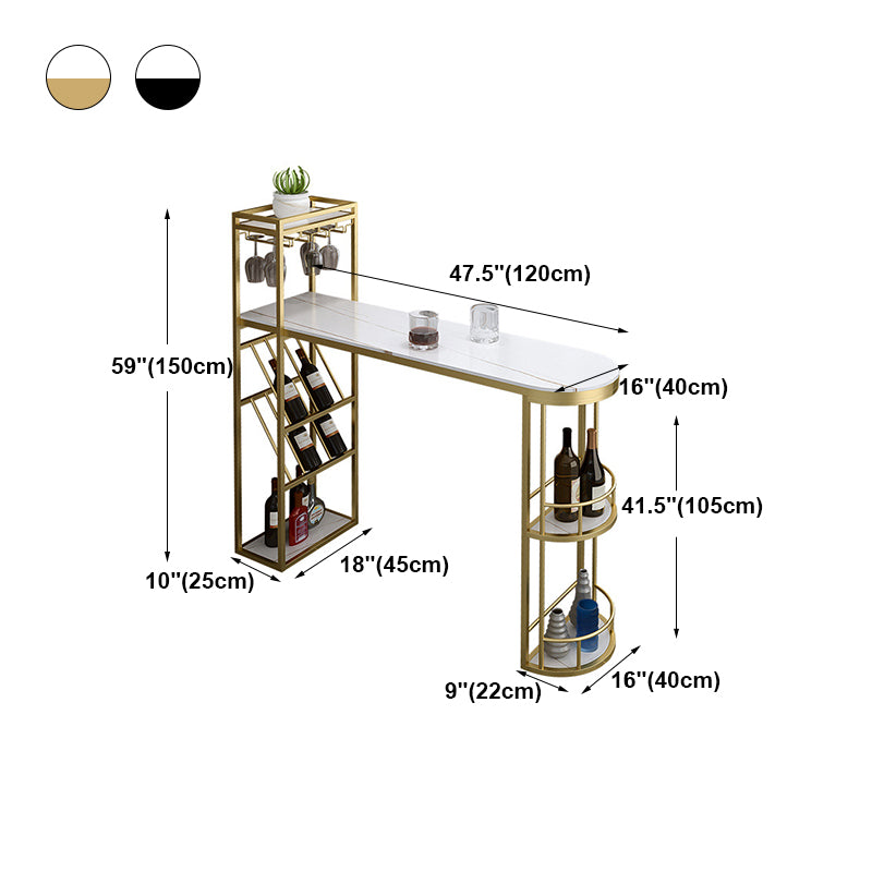 Glam Iron Bar Table Faux Marble White Top 41.3"H Bistro Table with Wine Glass Holders
