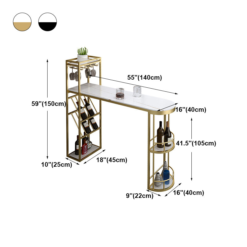 Glam Iron Bar Table Faux Marble White Top 41.3"H Bistro Table with Wine Glass Holders