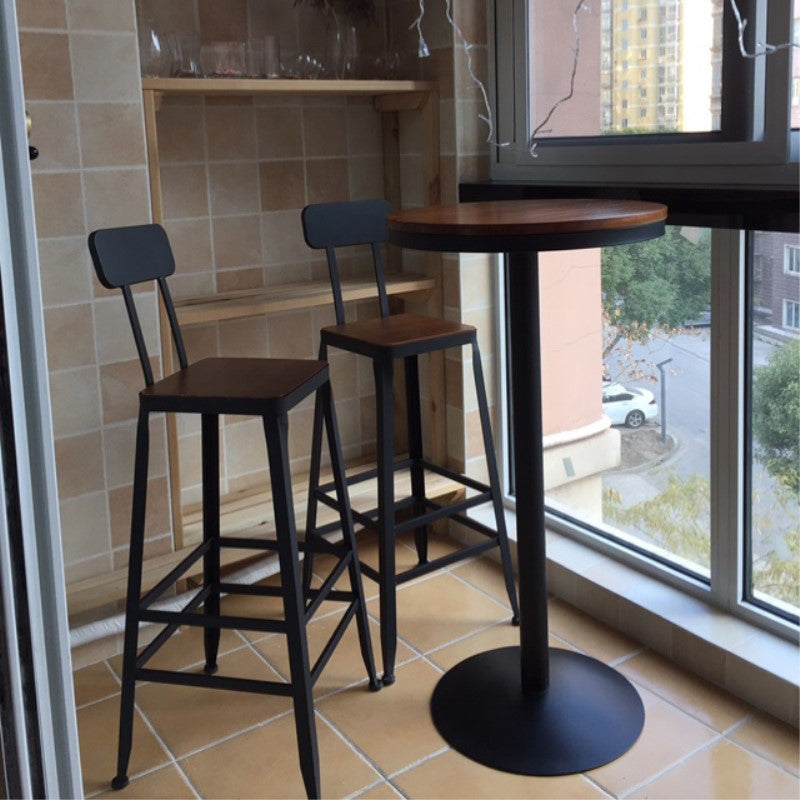 Tavolo da bar in ferro nero in stile industriale tavolo da bistro in legno marrone per caffè