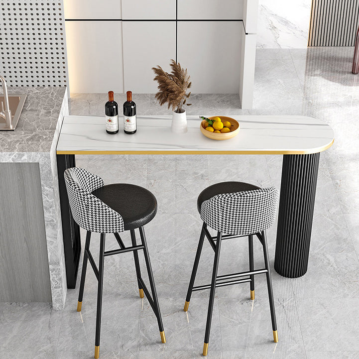 Industrial Bar Table Stone Top Pub Table with Iron Base for Dining Room