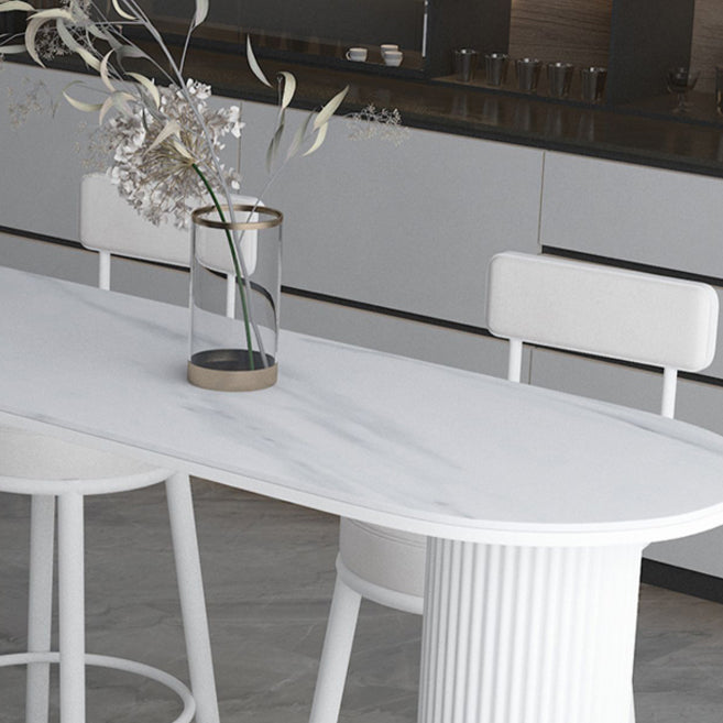 Glam Stone Pub Bar Table Indoor Iron Double Pedestal Bar Dining Table