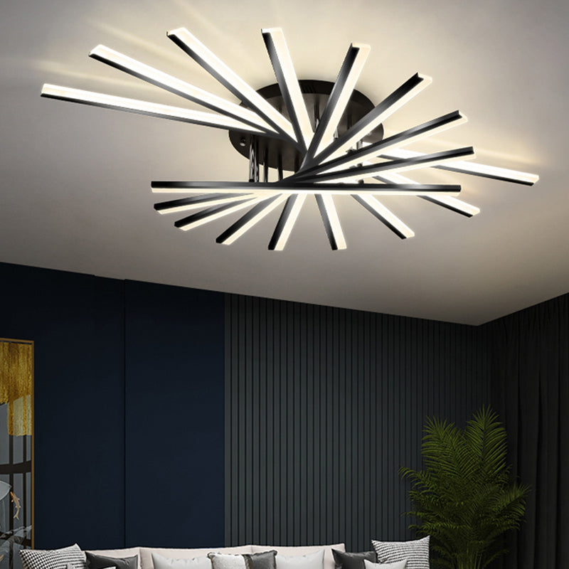 Line Shape LED Ceiling Lamp Modern Iron Flush Mount for Study Bedroom