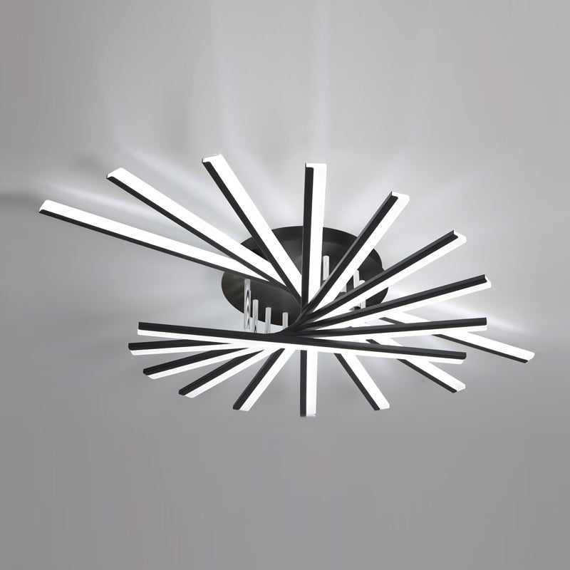 Line Shape LED Ceiling Lamp Modern Iron Flush Mount for Study Bedroom