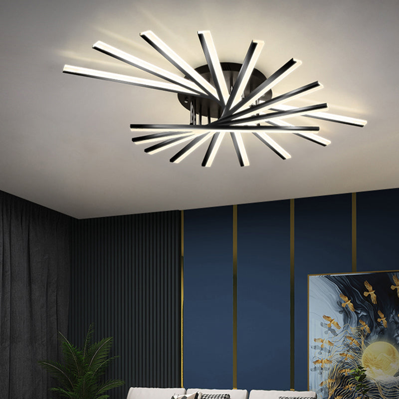 Line Shape LED Ceiling Lamp Modern Iron Flush Mount for Study Bedroom