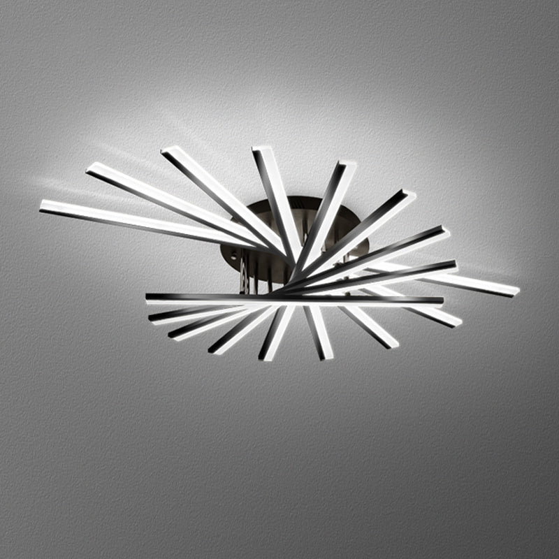 Line Shape LED Ceiling Lamp Modern Iron Flush Mount for Study Bedroom