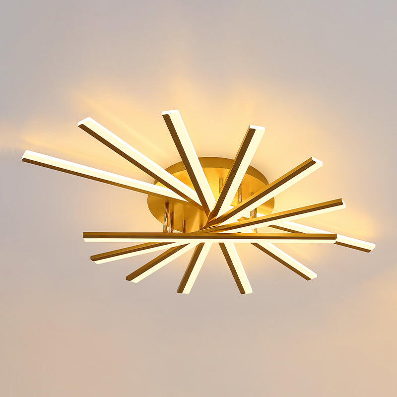 Line Shape LED Ceiling Lamp Modern Iron Flush Mount for Study Bedroom