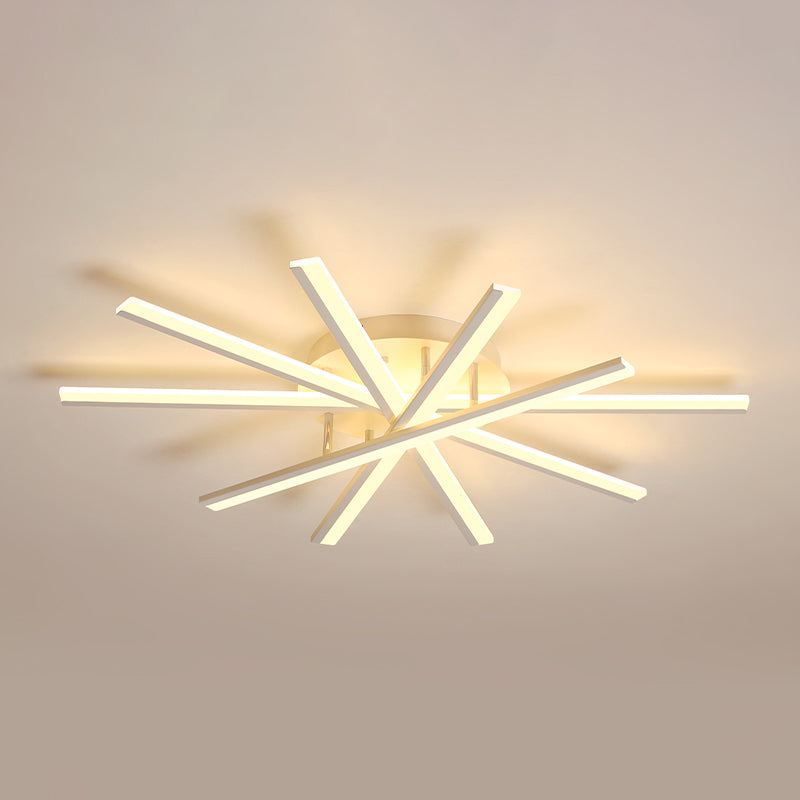 Line Shape LED Ceiling Lamp Modern Iron Flush Mount for Study Bedroom