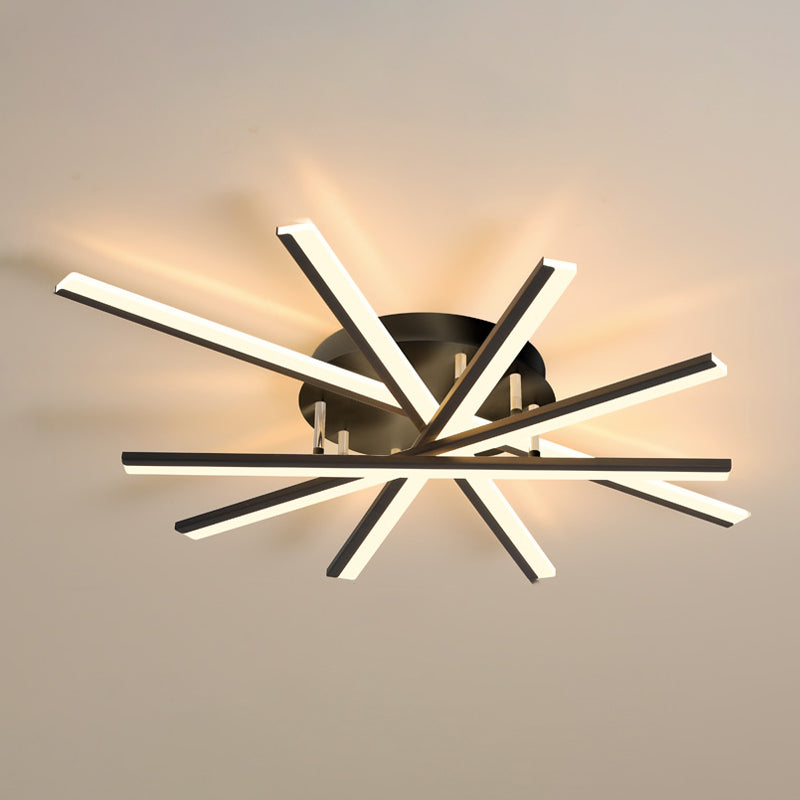 Line Shape LED Ceiling Lamp Modern Iron Flush Mount for Study Bedroom