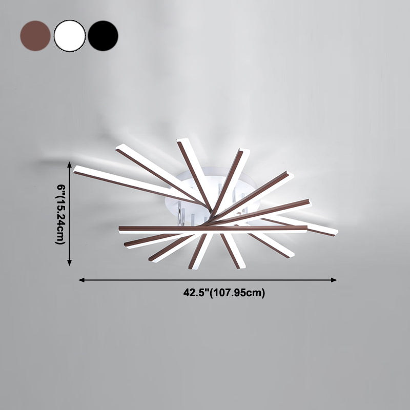 Line Shape LED Ceiling Lamp Modern Iron Flush Mount for Study Bedroom