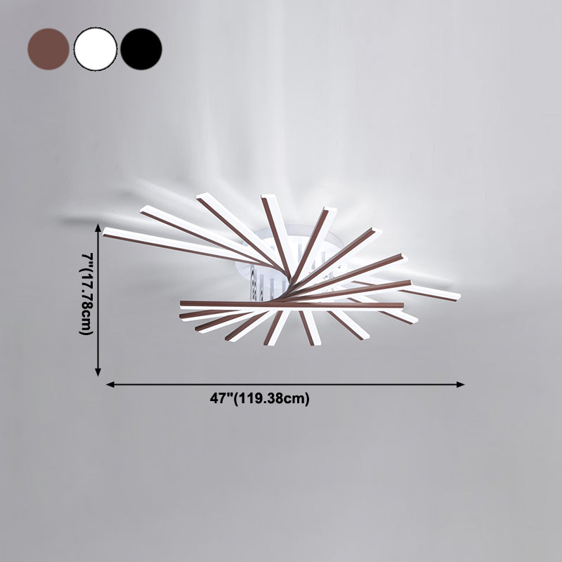 Line Shape LED Ceiling Lamp Modern Iron Flush Mount for Study Bedroom
