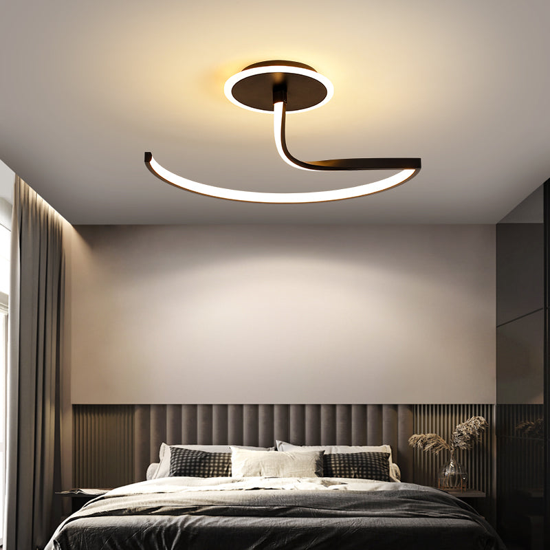 Line Shape LED Ceiling Lamp Modern Aluminium 2 Lights Flush Mount for Living Room