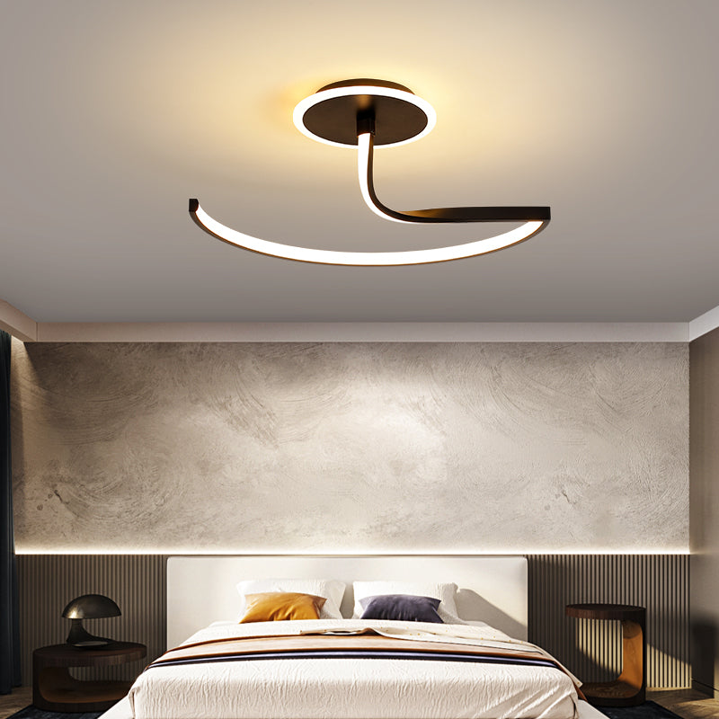 Line Shape LED Ceiling Lamp Modern Aluminium 2 Lights Flush Mount for Living Room
