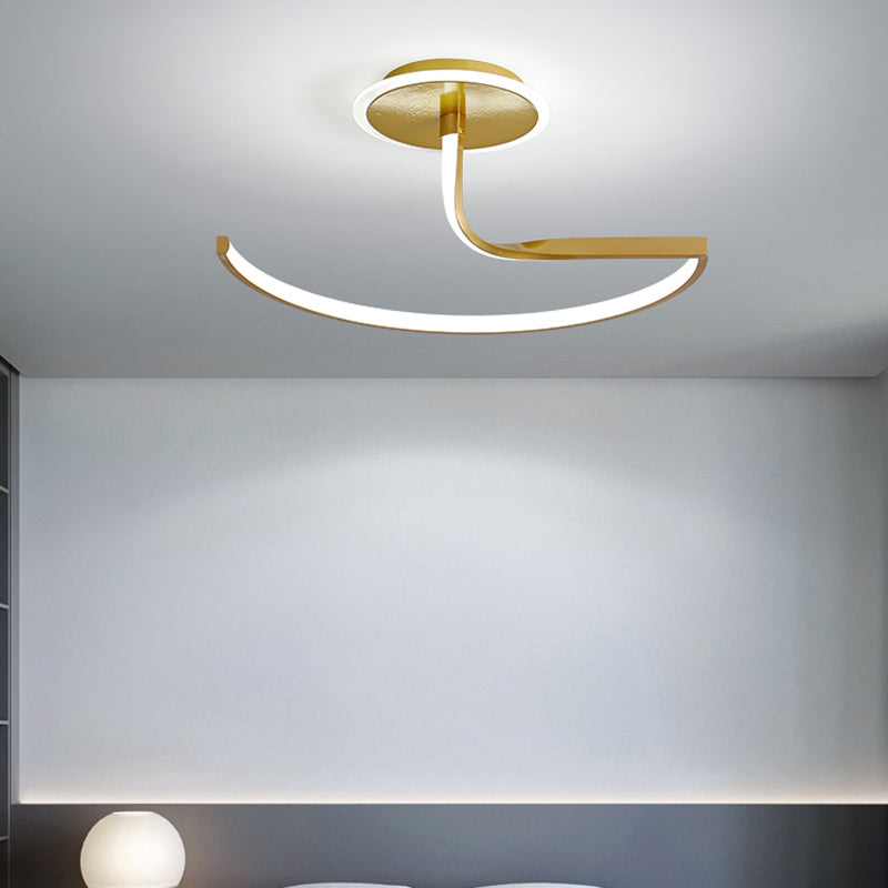 Line Shape LED Ceiling Lamp Modern Aluminium 2 Lights Flush Mount for Living Room