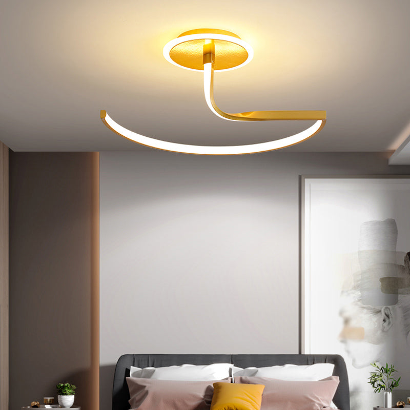 Line Shape LED Ceiling Lamp Modern Aluminium 2 Lights Flush Mount for Living Room