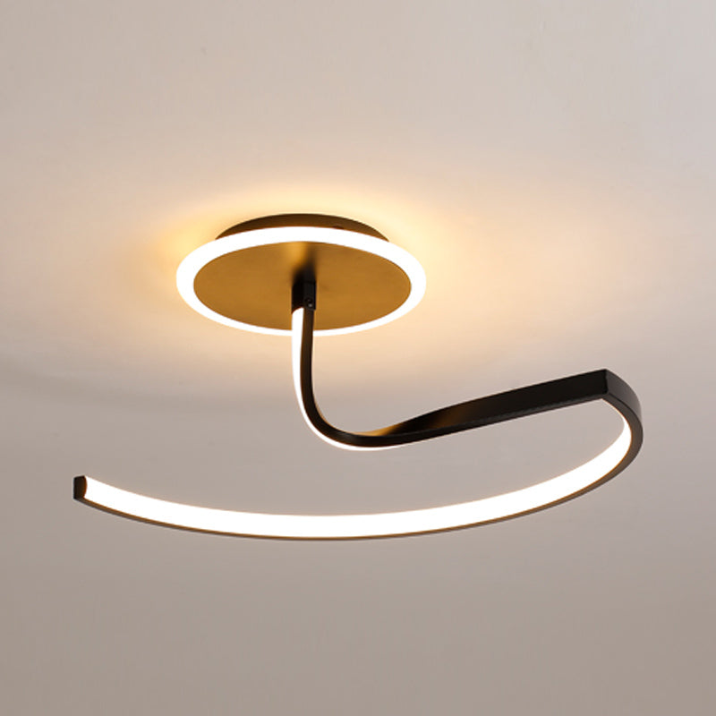 Line Shape LED Ceiling Lamp Modern Aluminium 2 Lights Flush Mount for Living Room