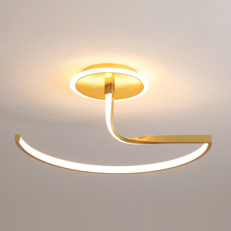 Line Shape LED Ceiling Lamp Modern Aluminium 2 Lights Flush Mount for Living Room