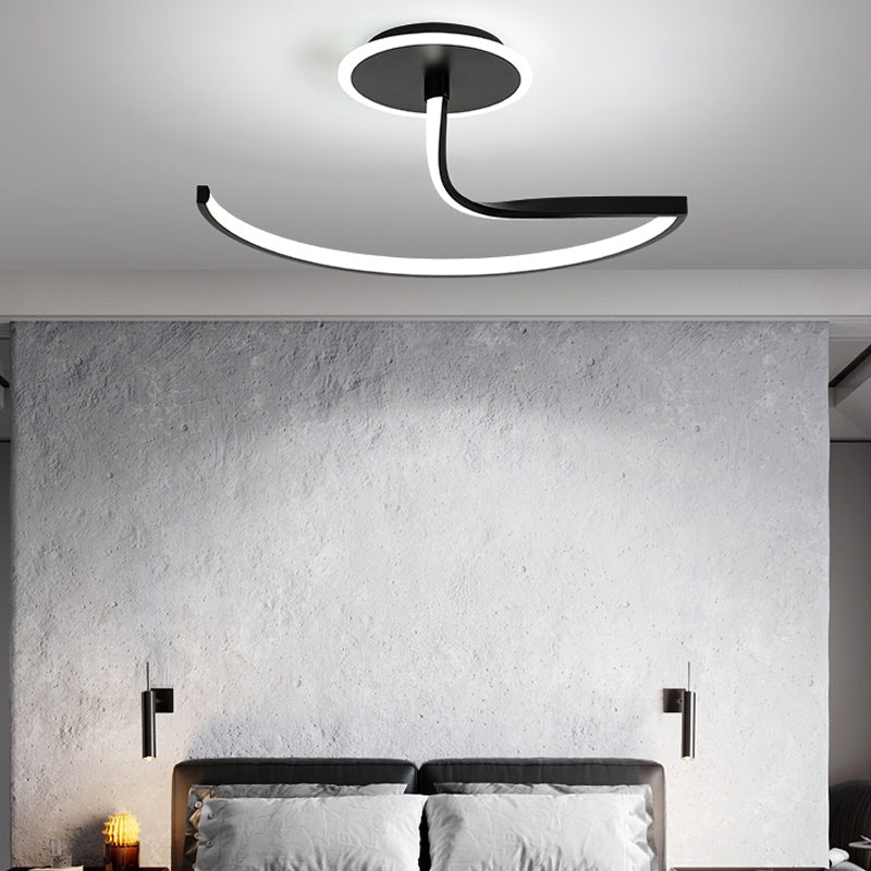 Line Shape LED Ceiling Lamp Modern Aluminium 2 Lights Flush Mount for Living Room