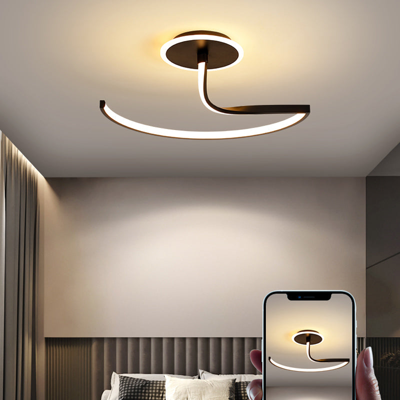 Line Shape LED Ceiling Lamp Modern Aluminium 2 Lights Flush Mount for Living Room