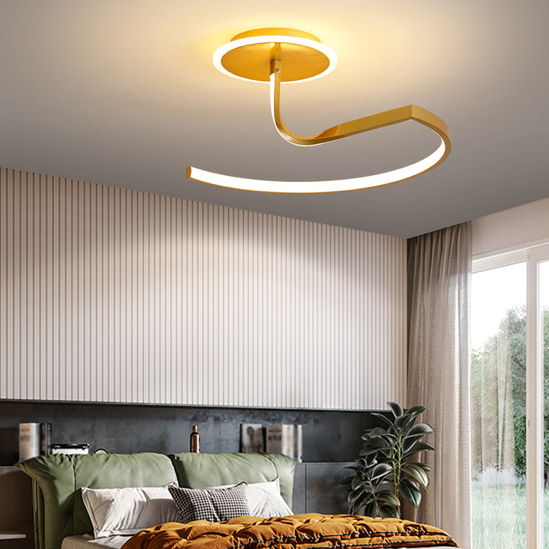 Line Shape LED Ceiling Lamp Modern Aluminium 2 Lights Flush Mount for Living Room