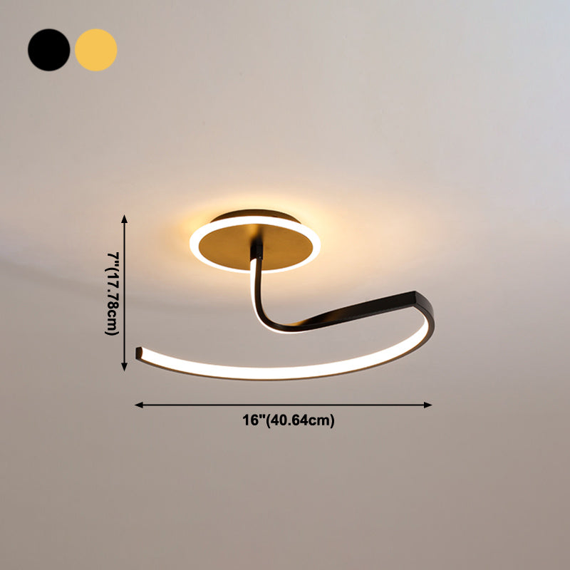 Line Shape LED Ceiling Lamp Modern Aluminium 2 Lights Flush Mount for Living Room