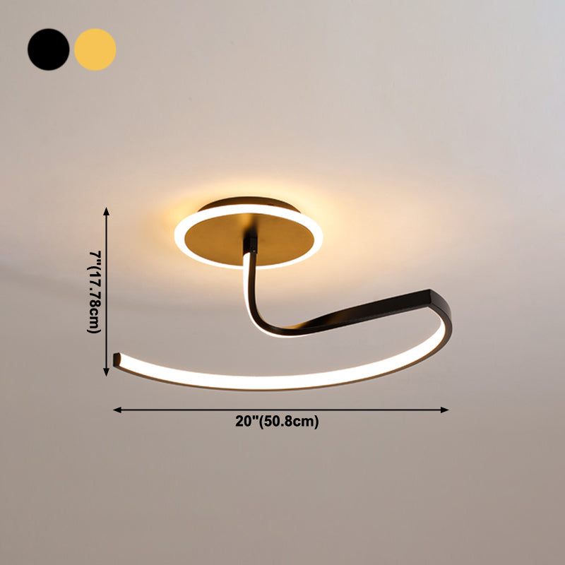 Line Shape LED Ceiling Lamp Modern Aluminium 2 Lights Flush Mount for Living Room