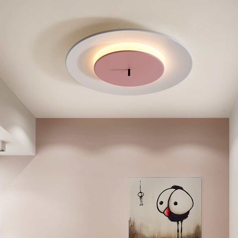 Modern Nordic LED Flush Mount Wrought Iron Macaron Ceiling Fixture with Acrylic Shade
