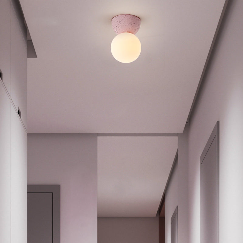 Modern Nordic Macaron Flush Mount Marble Globe Ceiling Light with Frosted Glass Shade