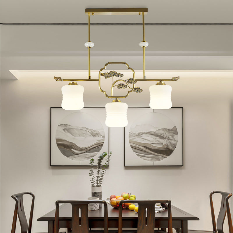 Modern Cylinder Island Lighting Fixtures Glass 3 Light Pendant Lights in Gold