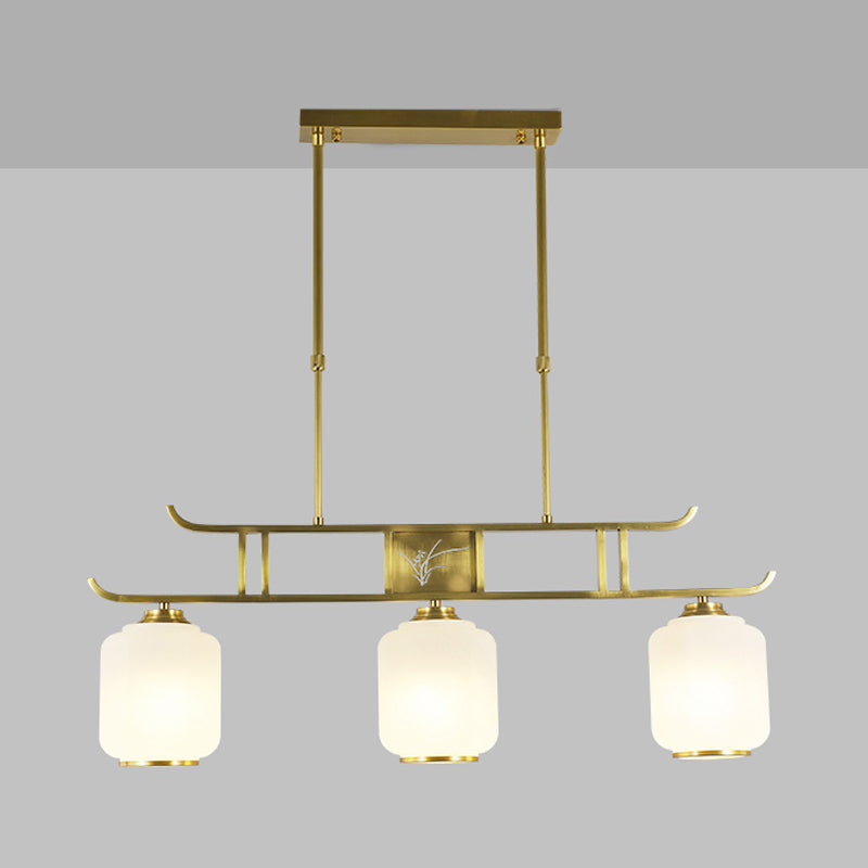 Modern Cylinder Island Lighting Fixtures Glass 3 Light Pendant Lights in Gold