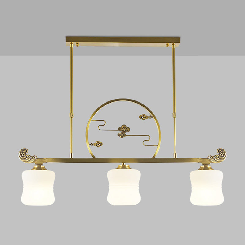 Moderne Zylinderinselbeleuchtung Glasglas 3 Lichthängerleuchten in Gold