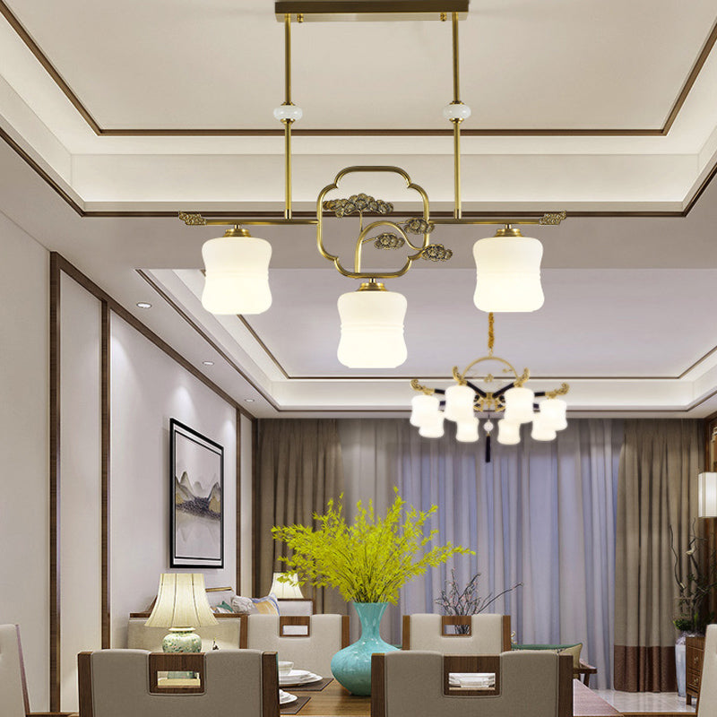 Modern Cylinder Island Lighting Fixtures Glass 3 Light Pendant Lights in Gold