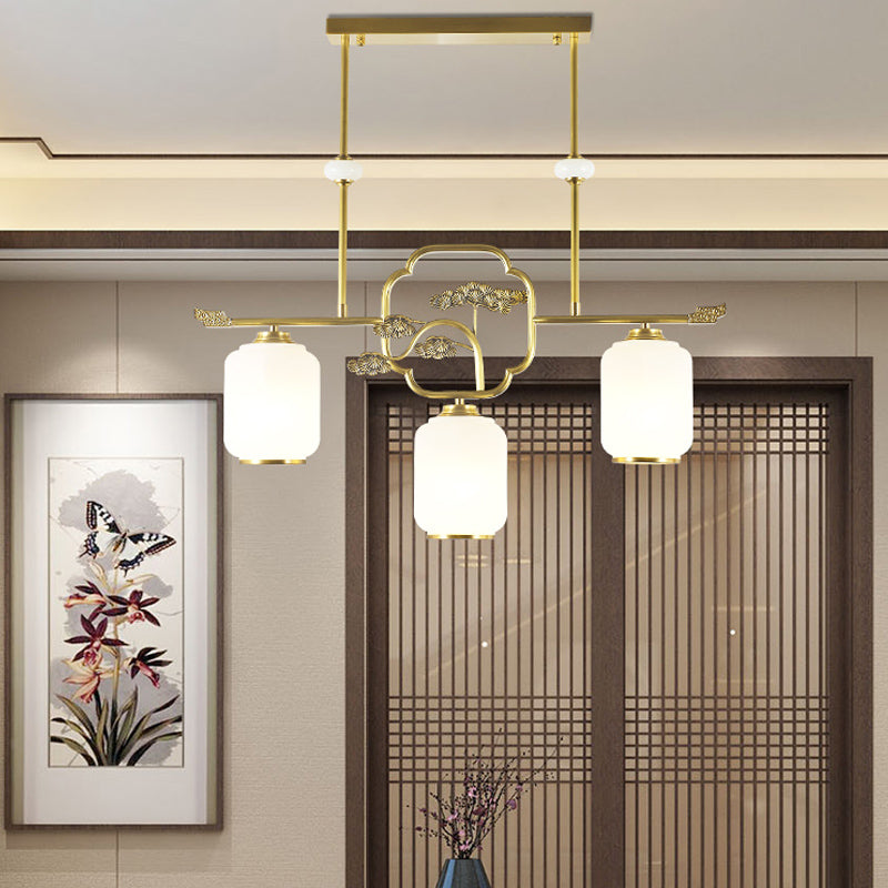Modern Cylinder Island Lighting Fixtures Glass 3 Light Pendant Lights in Gold