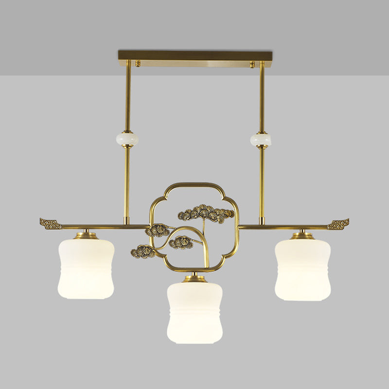 Moderne Zylinderinselbeleuchtung Glasglas 3 Lichthängerleuchten in Gold