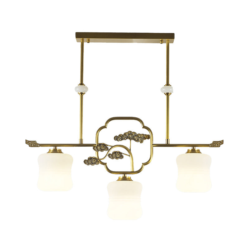 Modern Cylinder Island Lighting Fixtures Glass 3 Light Pendant Lights in Gold