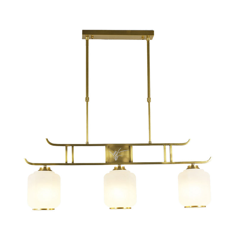 Modern Cylinder Island Lighting Fixtures Glass 3 Light Pendant Lights in Gold
