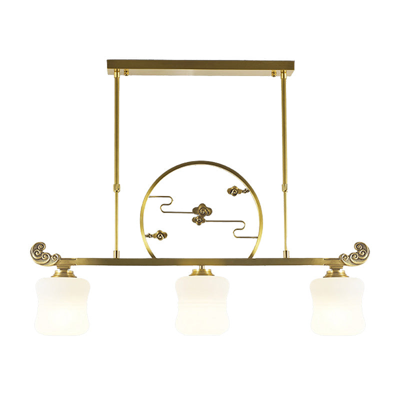 Modern Cylinder Island Lighting Fixtures Glass 3 Light Pendant Lights in Gold