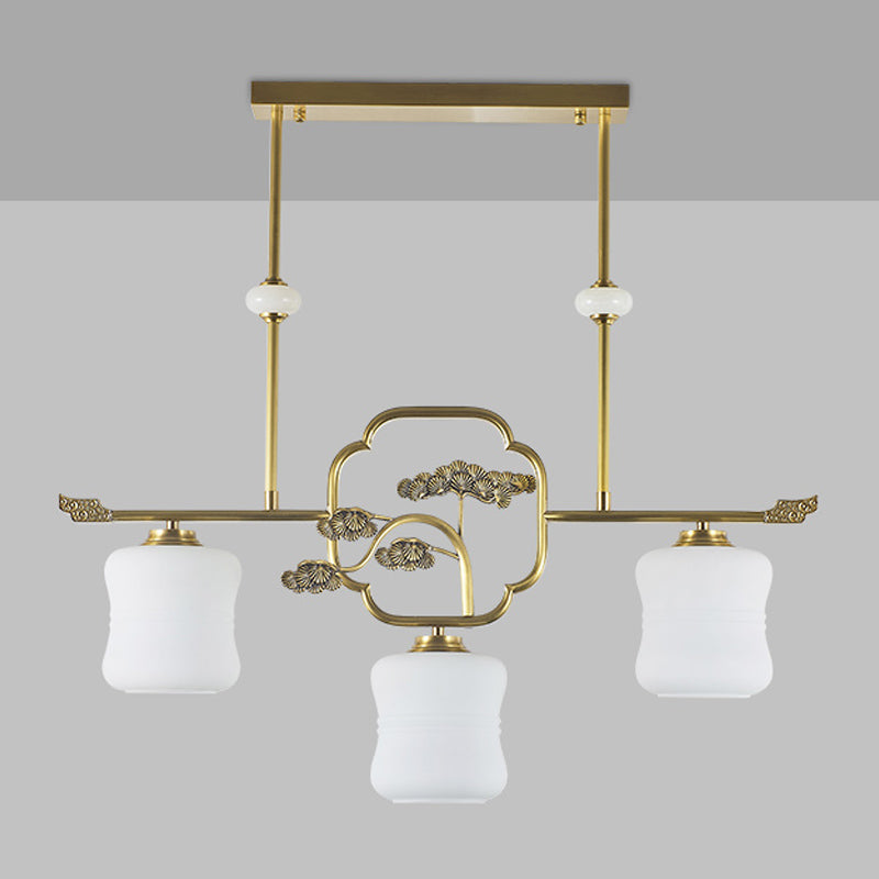 Modern Cylinder Island Lighting Fixtures Glass 3 Light Pendant Lights in Gold