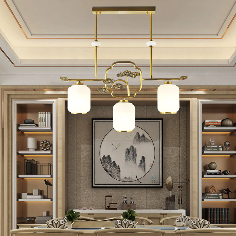 Modern Cylinder Island Lighting Fixtures Glass 3 Light Pendant Lights in Gold