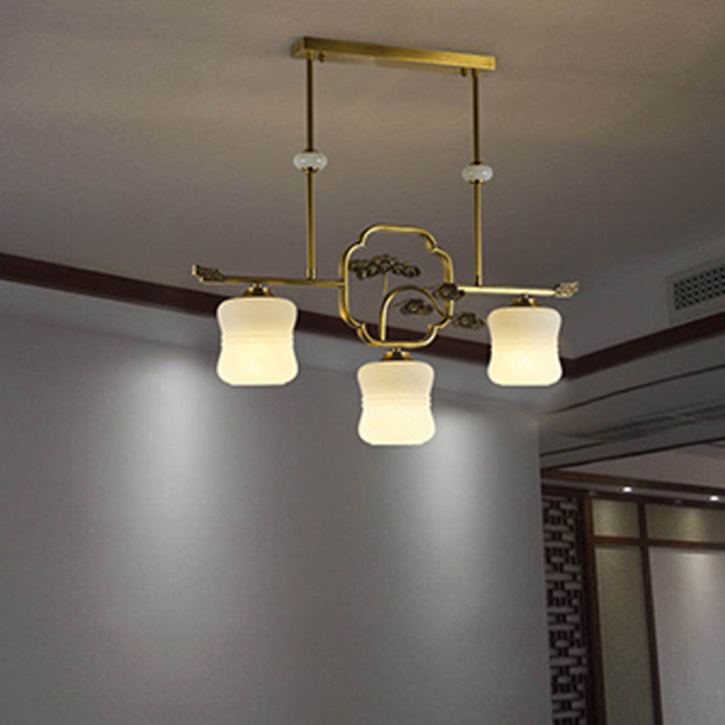 Moderne Zylinderinselbeleuchtung Glasglas 3 Lichthängerleuchten in Gold