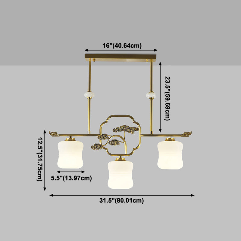 Modern Cylinder Island Lighting Fixtures Glass 3 Light Pendant Lights in Gold