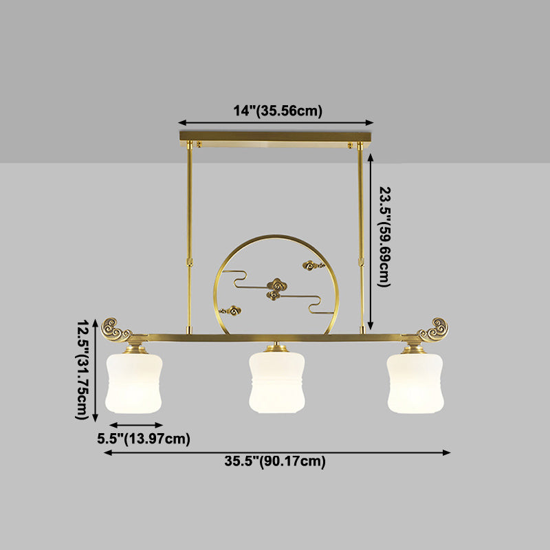 Modern Cylinder Island Lighting Fixtures Glass 3 Light Pendant Lights in Gold