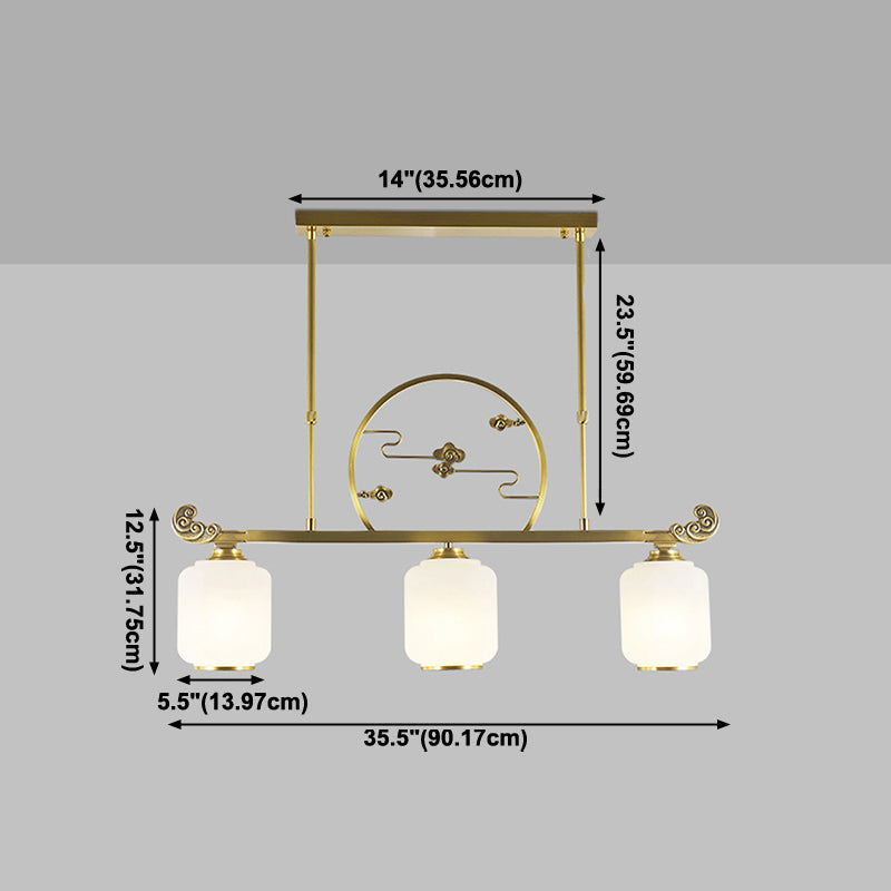 Modern Cylinder Island Lighting Fixtures Glass 3 Light Pendant Lights in Gold